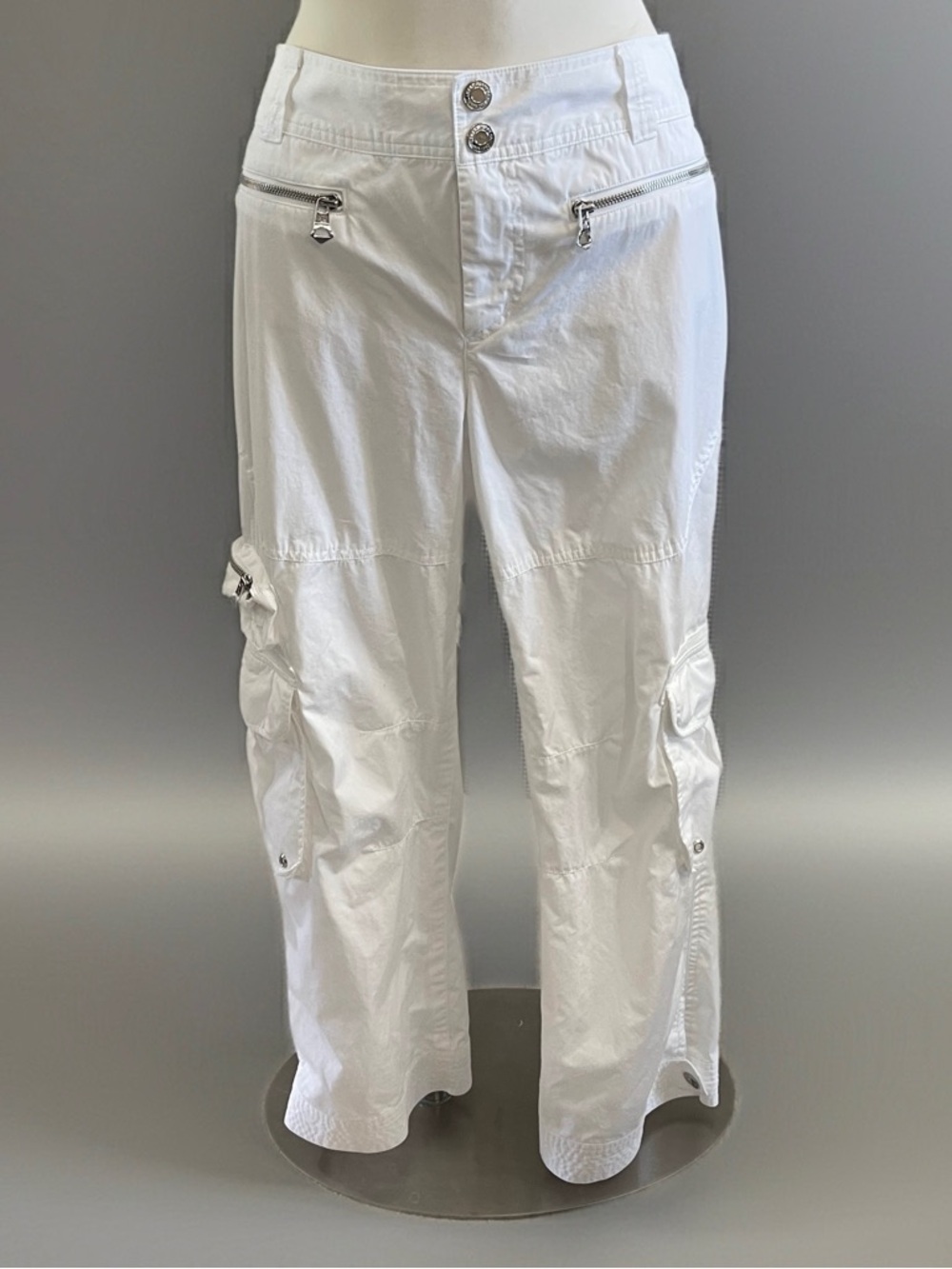 Lauren Jean Company Ralph Lauren White Straight-Leg Cargo Pants Zip Details 6